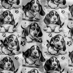 Metráž se vzorem Basset mavaga design