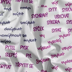 Látka s vyjmenovanými slovy | Bela- polyesterový úplet, Torino -úplet funkční, MILKY -úplet funkční, FERRA -úplet, Lycra, PUSH UP LYCRA/ plavkovina, Garzato- počesaný funkční úplet, Termo lycra počesaná, DOLOMITY -počesaný 250 gsm, Softshell zimní 320 gsm, Softshell LETNÍ NEPRUŽNÝ, Softshell ZIMNÍ PRUŽNÝ 220 gsm, Softshell letní pružný 220gsm, Softshell jarní 285 gsm, Softshell BERÁNEK, Kočárkovina, Micropeach -tkanina 100 % pes, Silver pružné plátno, X-BAVLNĚNÝ SATÉN, BAVLNĚNÝ úplet LORA 180, Bavlněná teplákovina LORA 250 gsm, BAVLNĚNÝ úplet MIRA 230, SILKY, Venezie úplet, Satén úpletový Valentino PES+el., Microplyš pružný látka s vyjmenovanými slovy