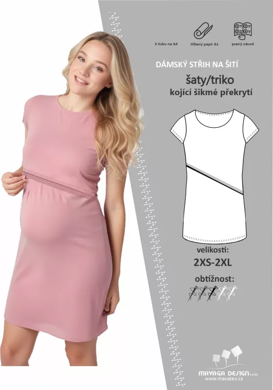 Papírový střih - DÁMSKÉ triko/šaty kojící -vel XXS-2XL Mavatex
