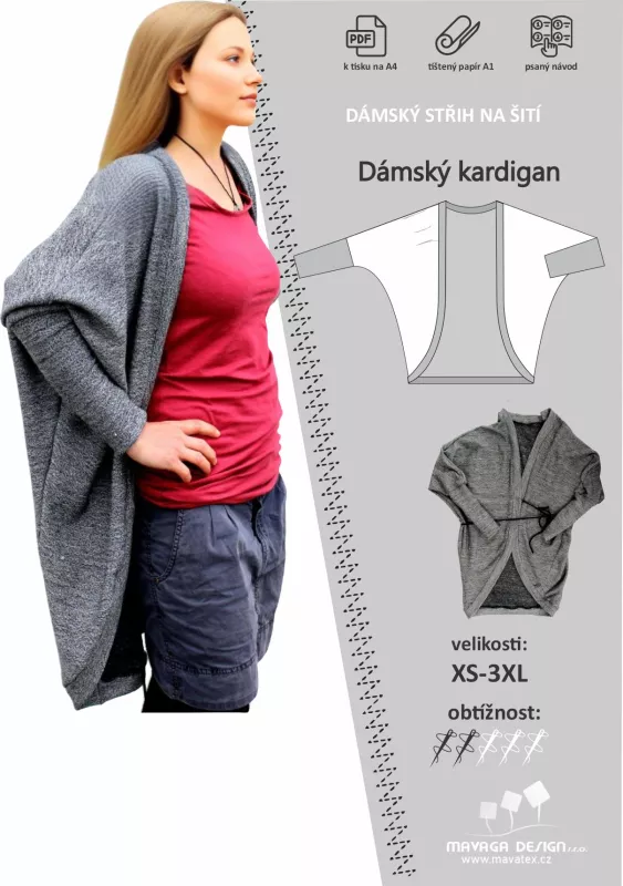 Papírový střih - DÁMSKÝ KARDIGAN -vel xs-3xl Mavatex