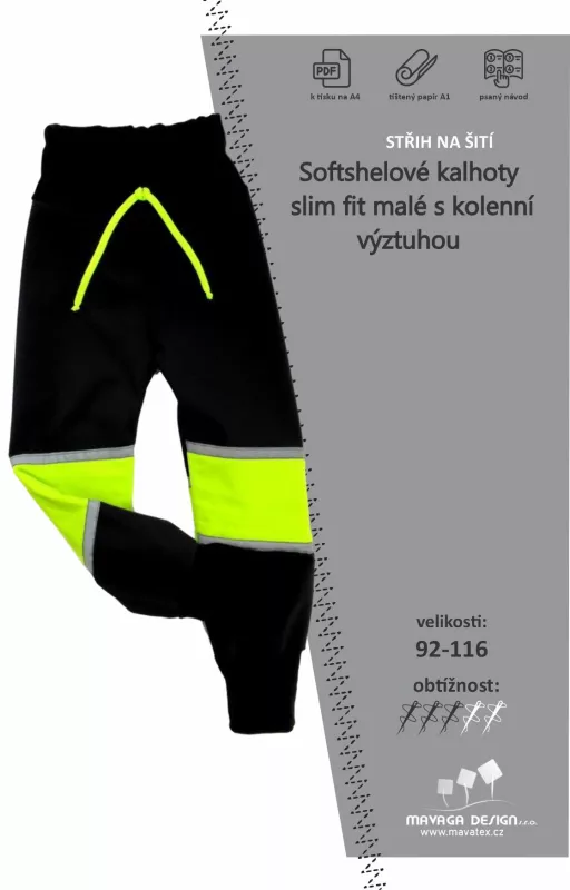 Elektronický střih -Softshelové kalhoty - slim fit malé s kolenní výztuhou Mavatex