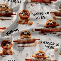 Úplet, teplákovina nebo softshell - vánoční vzor s lenochody | Bela- polyesterový úplet, Torino -úplet funkční, MILKY -úplet funkční, FERRA -úplet, Lycra, PUSH UP LYCRA/ plavkovina, Garzato- počesaný funkční úplet, Termo lycra počesaná, DOLOMITY -počesaný 250 gsm, Softshell zimní 320 gsm, Softshell LETNÍ NEPRUŽNÝ, Softshell ZIMNÍ PRUŽNÝ 220 gsm, Softshell letní pružný 220gsm, Softshell jarní 285 gsm, Softshell BERÁNEK, Kočárkovina, Micropeach -tkanina 100 % pes, Silver pružné plátno, X-BAVLNĚNÝ SATÉN, BAVLNĚNÝ úplet LORA 180, Bavlněná teplákovina LORA 250 gsm, BAVLNĚNÝ úplet MIRA 230, Mušelín, SILKY, Venezie úplet, Satén úpletový Valentino  PES+el., Microplyš pružný