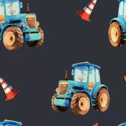 SAM2046B (Traktůrky modré na tmavě šedé - materiálové varianty)