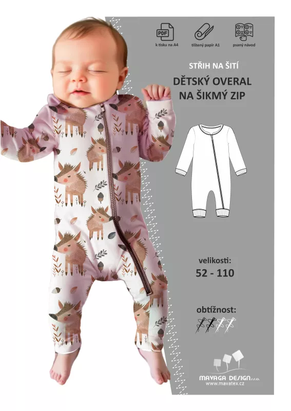 Elektronický střih - Dětský overal se šikmým zipem Mavatex