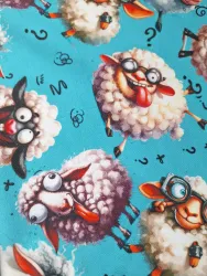 2. JAKOST - Jednolícní úplet Bláznivé ovečky na růžové - 210 gsm Lora