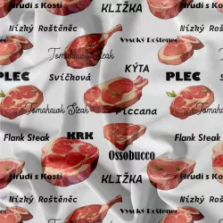 kočárkovina maso | Bela- polyesterový úplet, Torino -úplet funkční, MILKY -úplet funkční, FERRA -úplet, Lycra, PUSH UP LYCRA/ plavkovina, Garzato- počesaný funkční úplet, Termo lycra počesaná, DOLOMITY -počesaný 250 gsm, Softshell zimní 320 gsm, Softshell LETNÍ NEPRUŽNÝ, Softshell ZIMNÍ PRUŽNÝ 220 gsm, Softshell letní pružný 220gsm, Softshell jarní 285 gsm, Softshell BERÁNEK, Kočárkovina, Micropeach -tkanina 100 % pes, Silver pružné plátno, X-BAVLNĚNÝ SATÉN, BAVLNĚNÝ úplet LORA 180, Bavlněná teplákovina LORA 250 gsm, BAVLNĚNÝ úplet MIRA 230, Mušelín, SILKY, Venezie úplet, Satén úpletový Valentino  PES+el., Microplyš pružný