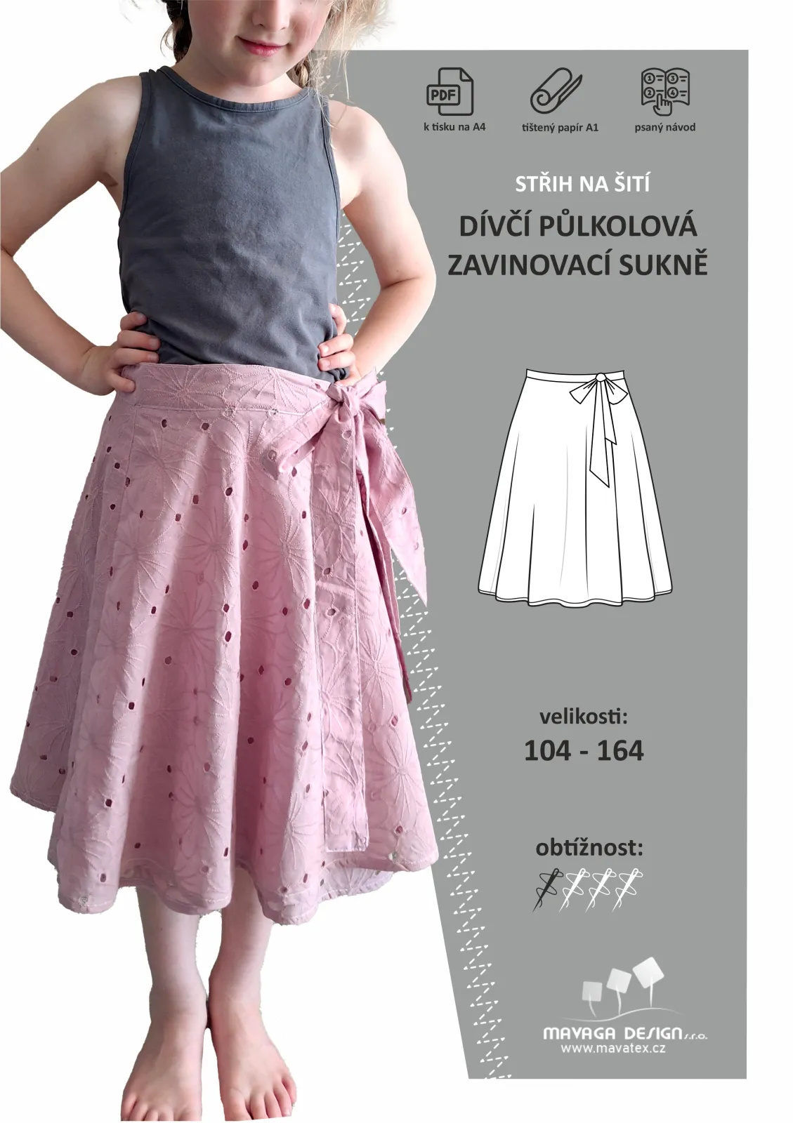 střih na dětskou zavinovací sukni
