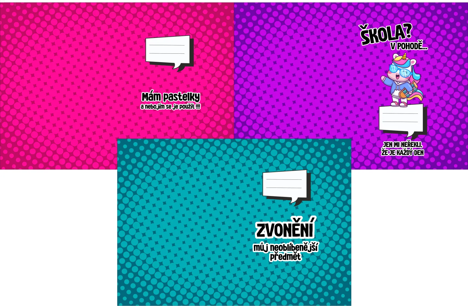 Panel na šití - látkový obal na sešit A4 s texty vyrobeno v EU- atest pro děti bavlna