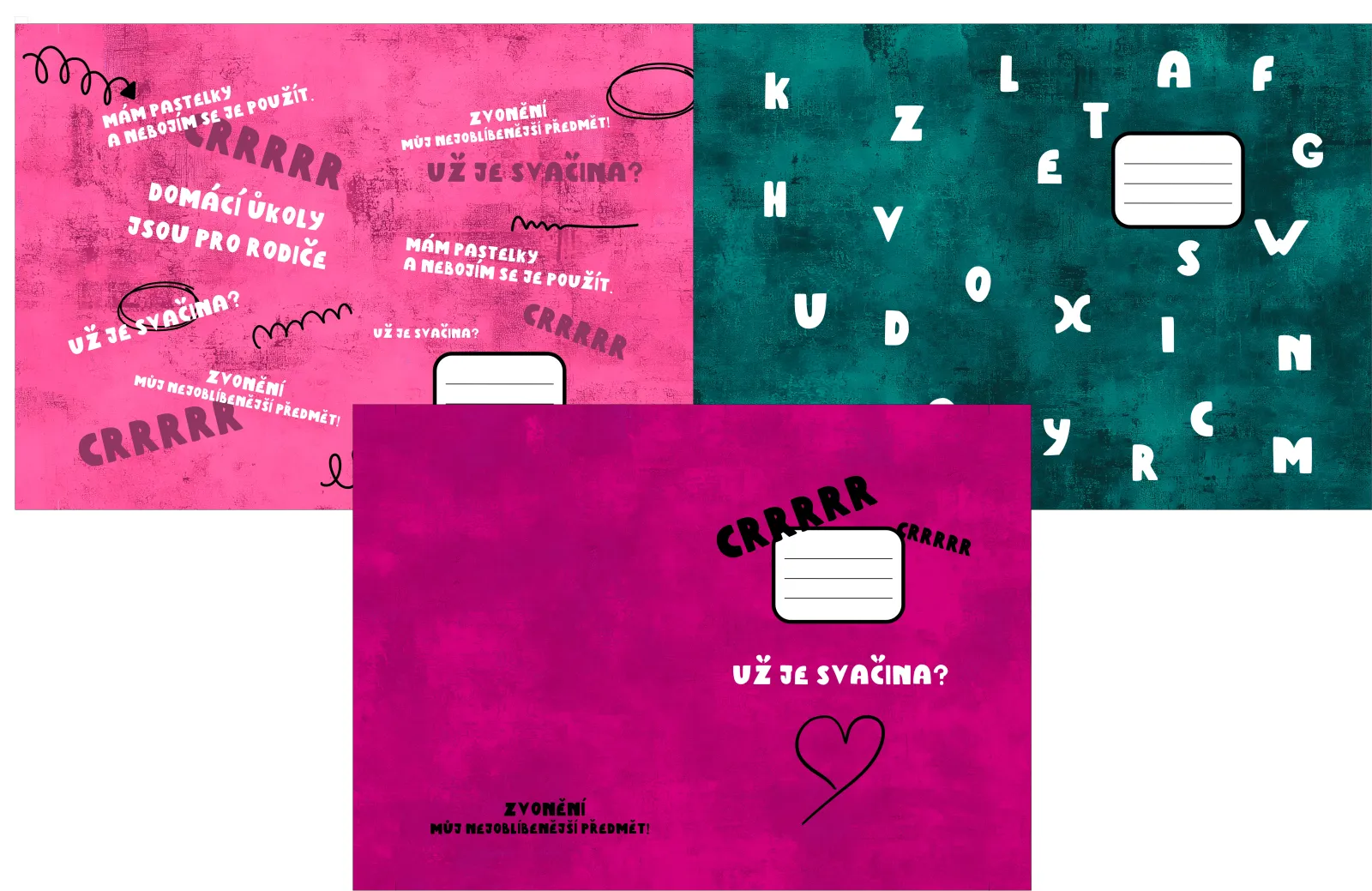 Panel na šití - látkový obal na sešit A4 s texty vyrobeno v EU- atest pro děti bavlna