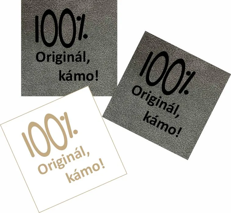 Koženkový štítek gravír - " 100% originál KÁMO " -varianty vyrobeno v EU